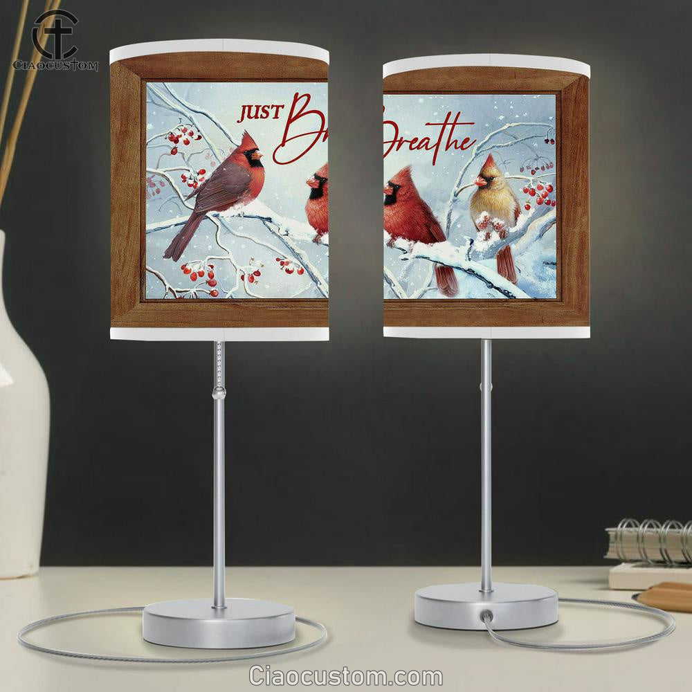 cardinal Red cranberry Just breathe Table Lamp For Bedroom - Bible Verse Table Lamp - Religious Room Decor