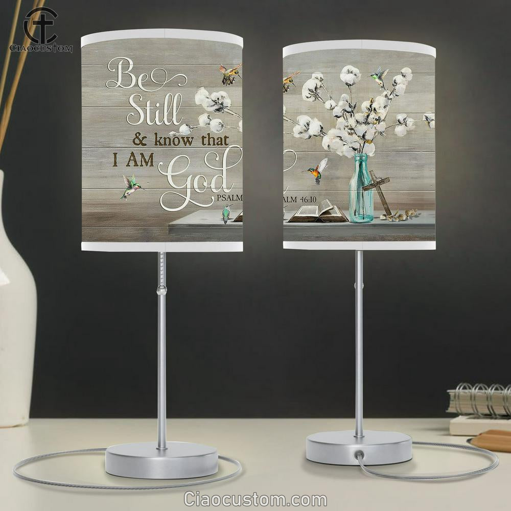 cotton flower Hummingbird Be still and know that I am God Table Lamp For Bedroom - Bible Verse Table Lamp - Religious Room Decor