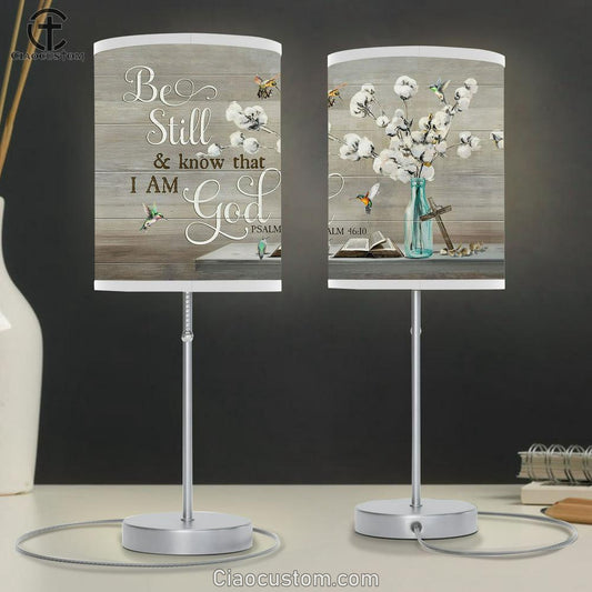 cotton flower Hummingbird Be still and know that I am God Table Lamp For Bedroom - Bible Verse Table Lamp - Religious Room Decor