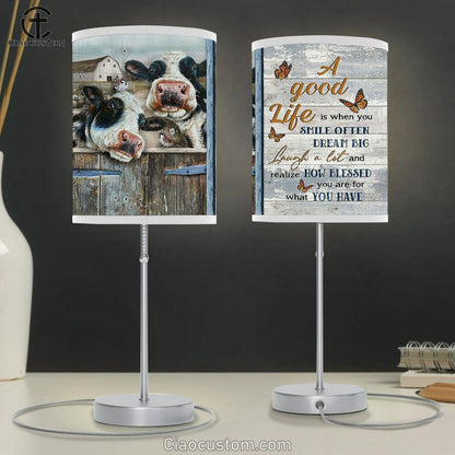 dairy cow A good life is when you smile often Table Lamp For Bedroom - Bible Verse Table Lamp - Religious Room Decor
