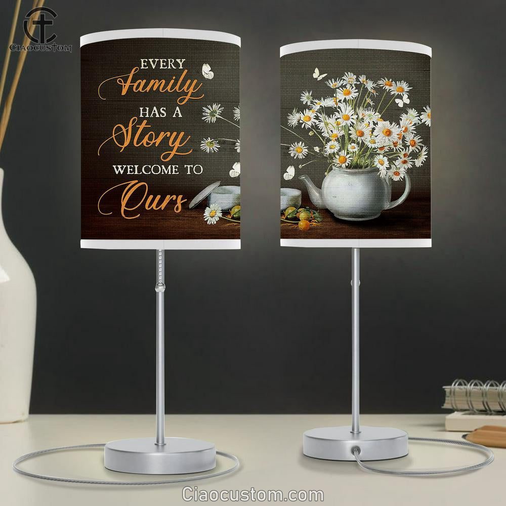 daisy Flower Every family has a story welcome to ours Table Lamp For Bedroom - Bible Verse Table Lamp - Religious Room Decor