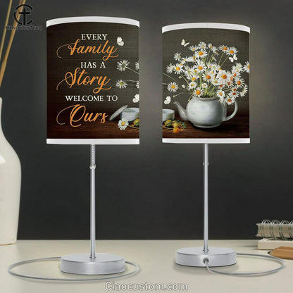 daisy Flower Every family has a story welcome to ours Table Lamp For Bedroom - Bible Verse Table Lamp - Religious Room Decor