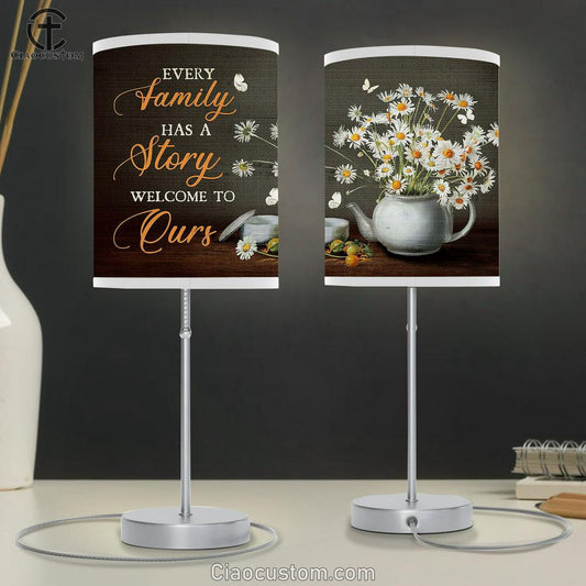 daisy Flower Every family has a story welcome to ours Table Lamp For Bedroom - Bible Verse Table Lamp - Religious Room Decor