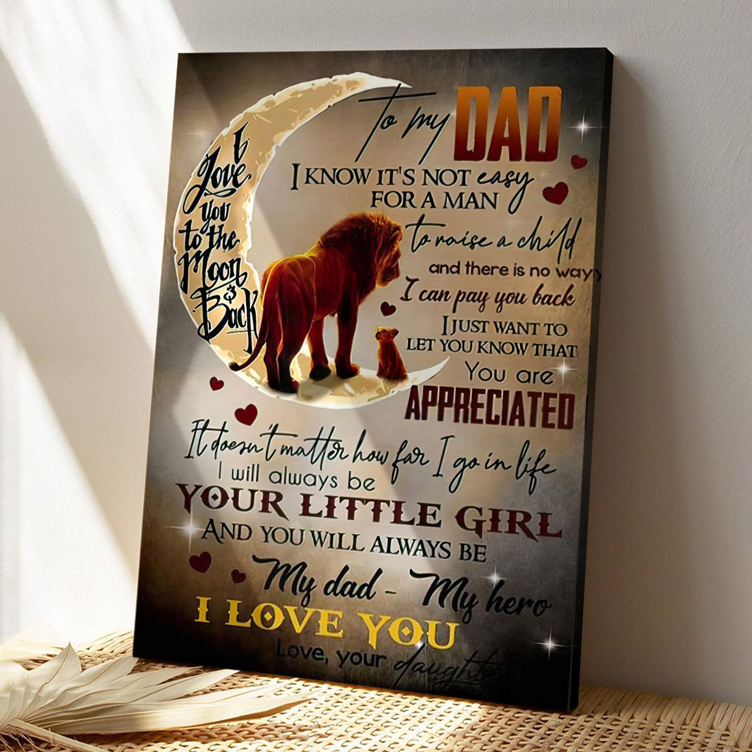 Lion Dauthter To My Dad - I Love You To the Moon & Black - Father's Day Canvas Art - Best Gift For Dad - Ciaocustom