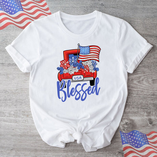 Blessed Truck T-Shirt - Christian Believe T-Shirt - Flag American Shirt For Women - Ciaocustom