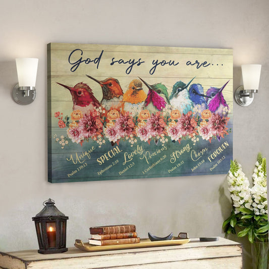 Bible Verse Wall Art Canvas - God Canvas - Colorful Hummingbird - God Says You Are Canvas - Ciaocustom