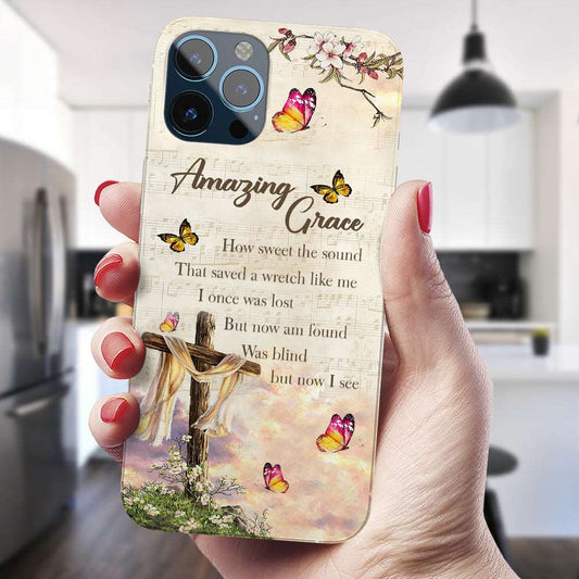 Amazing Grace - Cross And Butterfly - Bible Verse Phone Case - Christian Phone Case - Religious Phone Case - Ciaocustom
