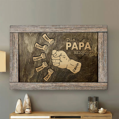 Personalized Papa Canvas Wall Art - Custom Name Dad & Kids Hands Flag Canvas - Gift Father Day - Ciaocustom