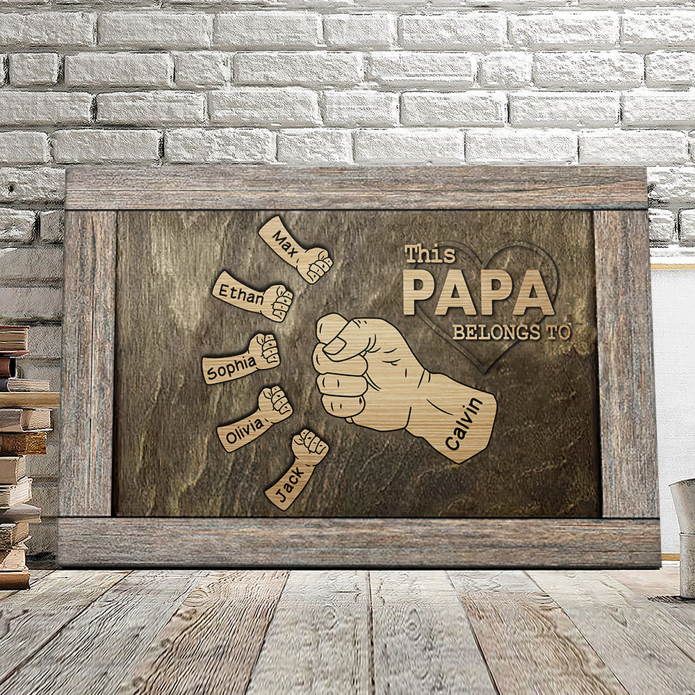 Personalized Papa Canvas Wall Art - Custom Name Dad & Kids Hands Flag Canvas - Gift Father Day - Ciaocustom