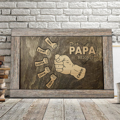 Personalized Papa Canvas Wall Art - Custom Name Dad & Kids Hands Flag Canvas - Gift Father Day - Ciaocustom