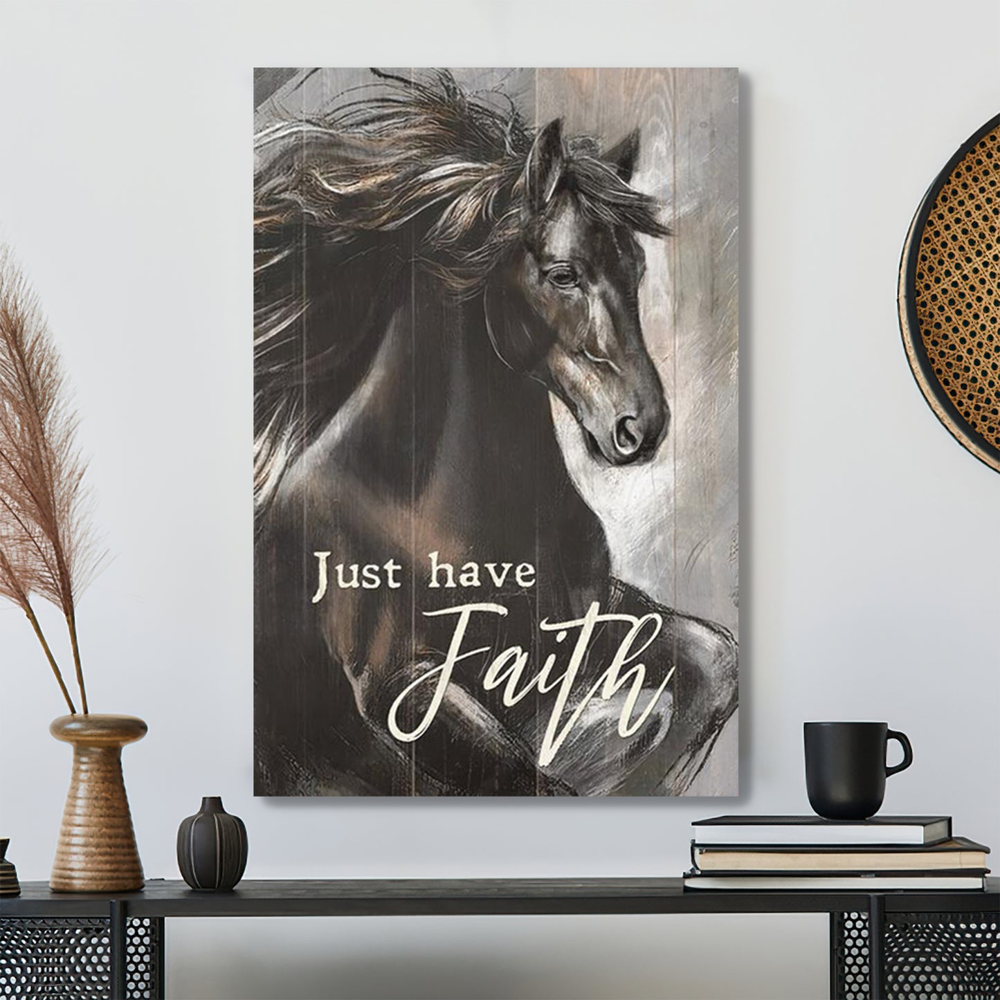 Christian Canvas Wall Art - Horse Painting - The Amazing Black Horse - Just Have Faith - Jesus Portrait Canvas Prints - Wall Art - Ciaocustom