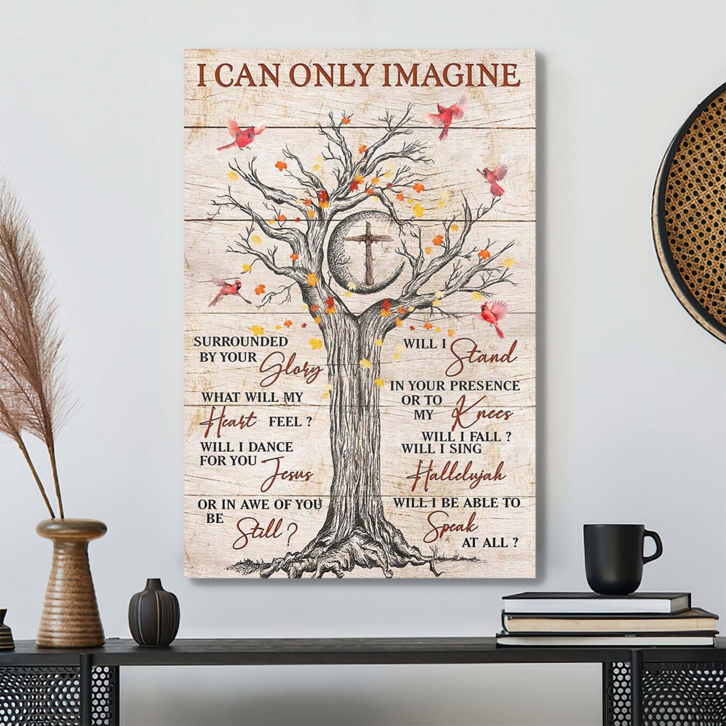 Cross Tree With Cardinal - I Can Only Imagine Canvas Wall Art - Bible Verse Canvas - Scripture Canvas Wall Art - Ciaocustom