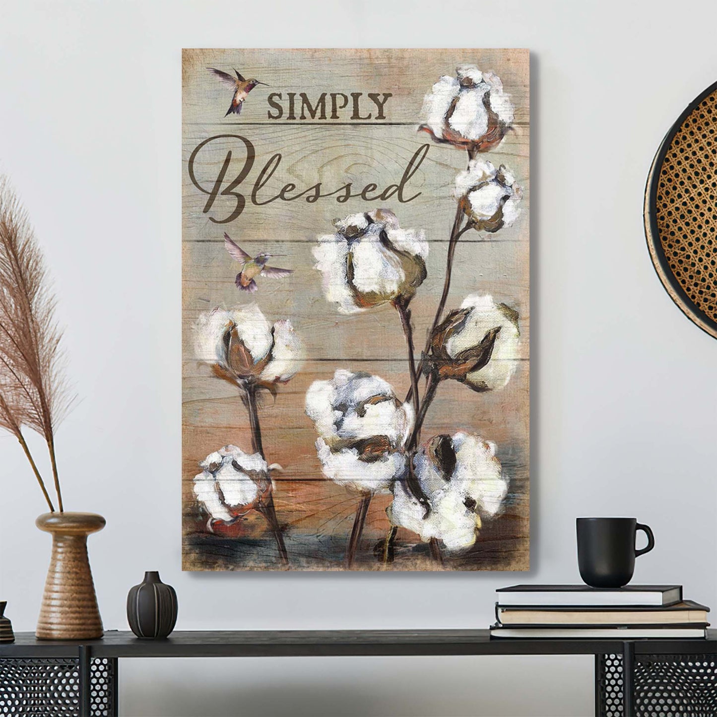 Cotton Flower - Simply Blessed Canvas Wall Art - Bible Verse Canvas - Scripture Canvas Wall Art - Ciaocustom