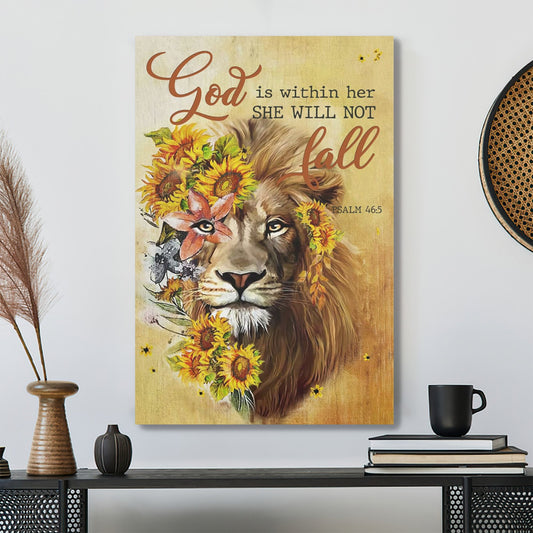 Bible Verse Canvas - God Canvas - God Is Within Her She Will Not Fall Sunflower Lion Wall Art Canvas Print - Scripture Canvas Wall Art - Ciaocustom