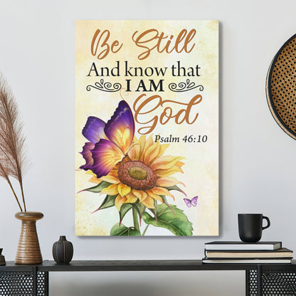 Bible Verse Canvas - Be Still And Know That I Am God Butterfly Sunflower Canvas Print - Scripture Canvas Wall Art - Ciaocustom