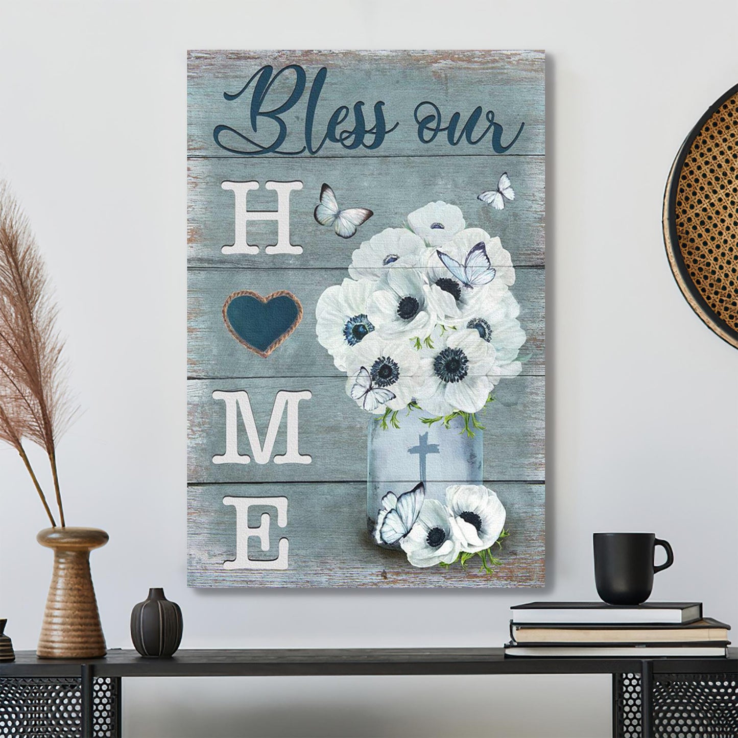 Flower Vase - Bless Our Home Canvas Wall Art - Bible Verse Canvas - Scripture Canvas Wall Art - Ciaocustom