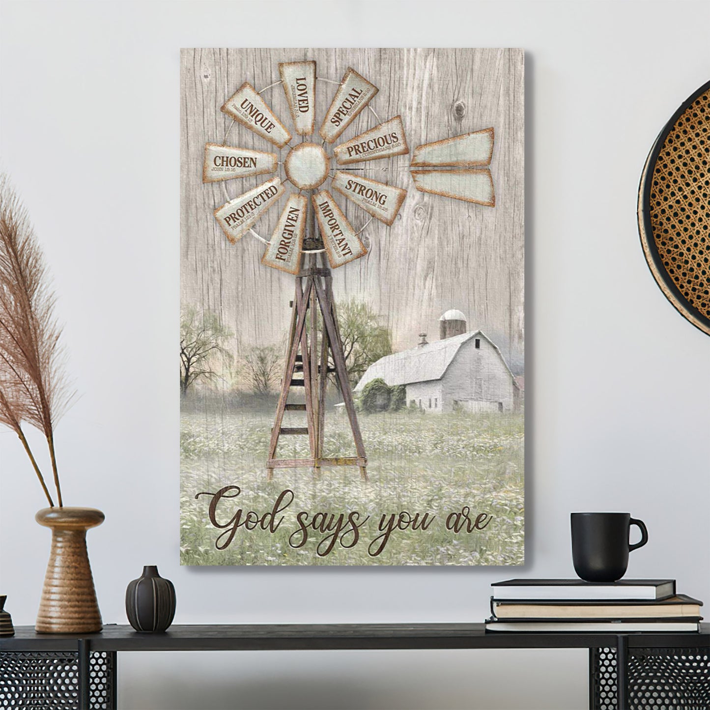 Windmill Pattern - God Says You Are - Bible Verse Canvas - Scripture Canvas Wall Art - Ciaocustom