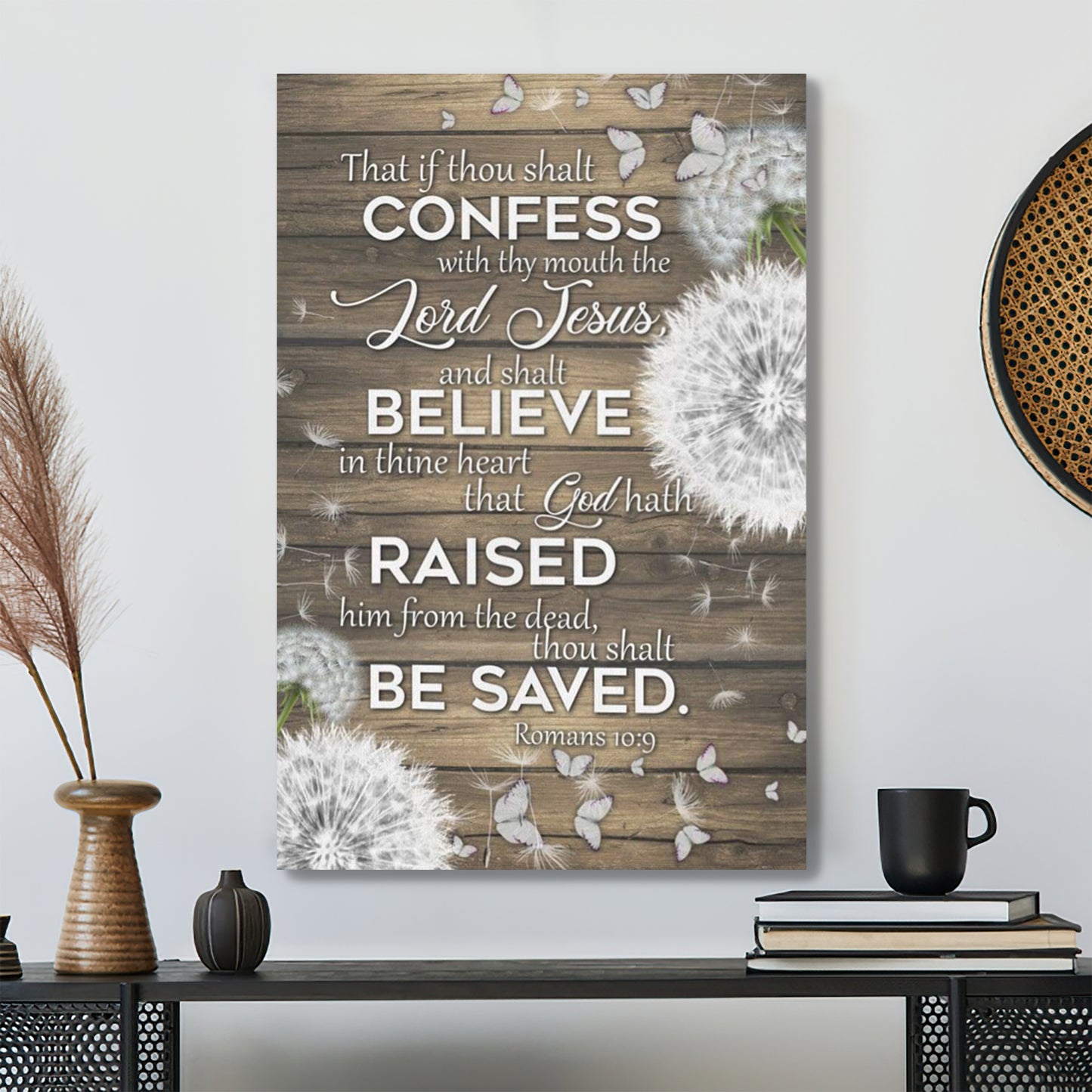 Bible Verse Canvas - Romans 10:9 That If Thou Shalt Confess With Thy Mouth Canvas - Scripture Canvas Wall Art - Ciaocustom
