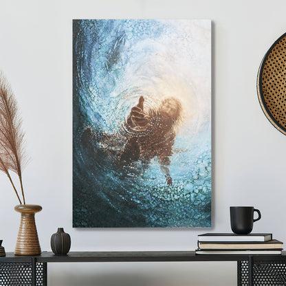 Jesus Reaching Into Water Canvas Prints - God Jesus Gives Hand Wall Art