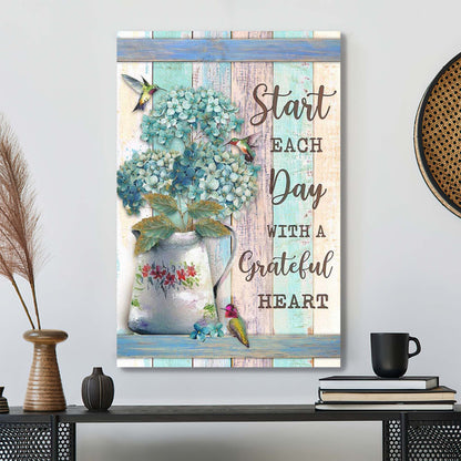 Hummingbird - Start Each Day With A Grateful Heart Canvas Wall Art - Bible Verse Canvas - Scripture Canvas Wall Art - Ciaocustom