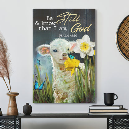 Lovely Sheep - Be Still And Know That I Am God - Bible Verse Canvas - Scripture Canvas Wall Art - Ciaocustom
