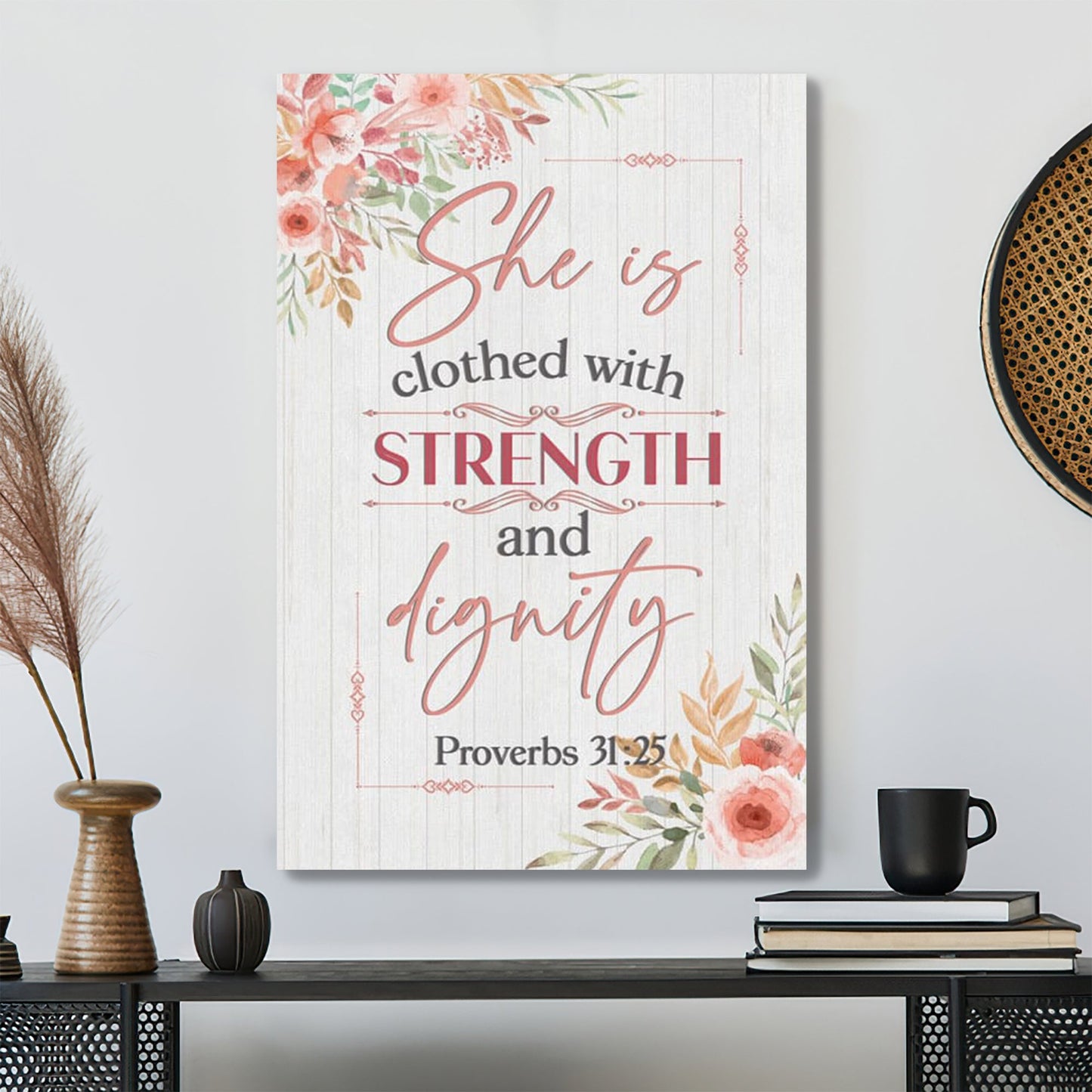 Bible Verse Canvas - Proverbs 3125 She Is Clothed With Strength And Dignity - Scripture Canvas Wall Art - Ciaocustom