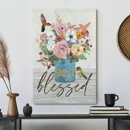 Bible Verse Canvas - Simply Blessed Hummingbird Flower Canvas - Scripture Canvas Wall Art - Ciaocustom
