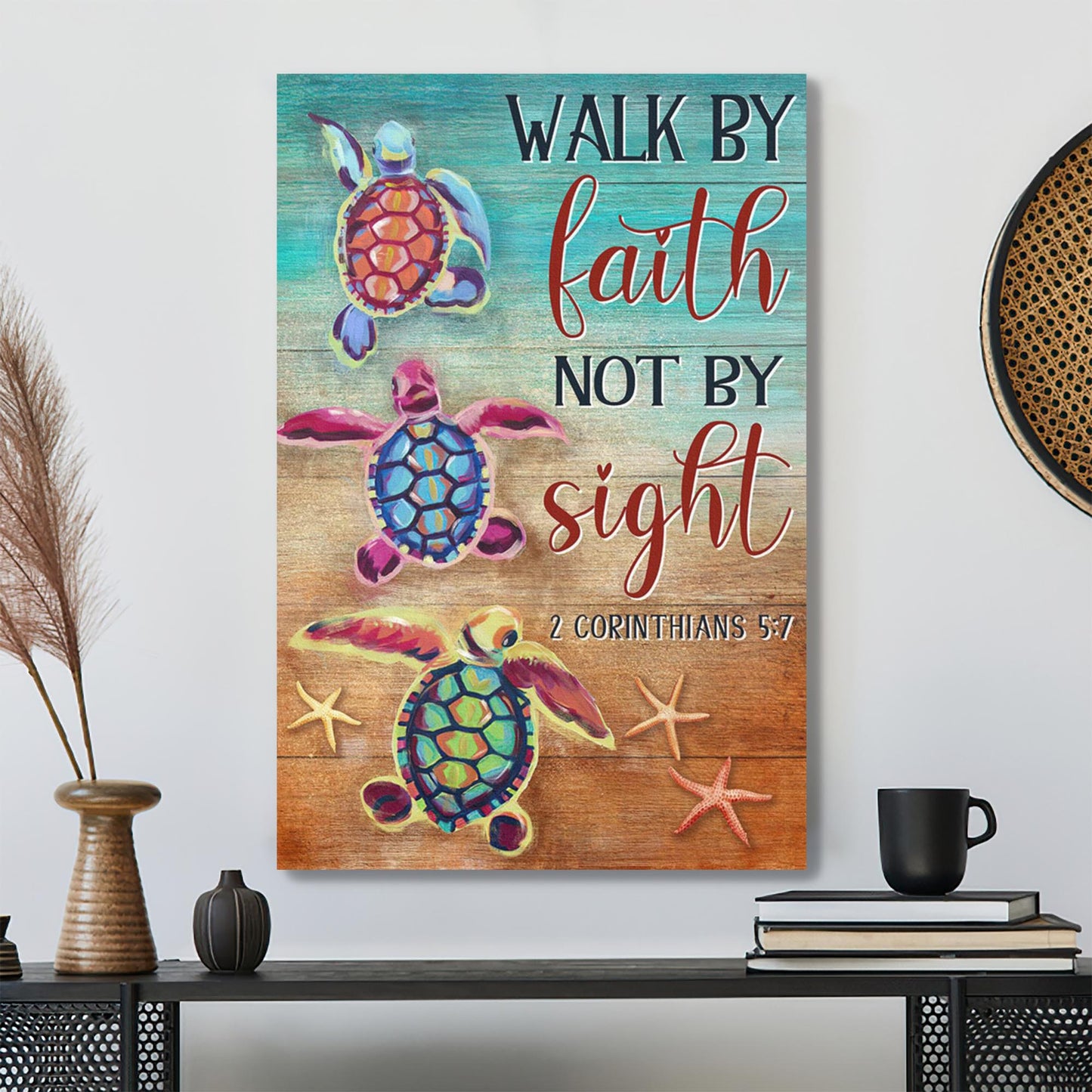 Colorful Turtle - Walk By Faith Not By Sight Canvas Wall Art - Bible Verse Canvas - Scripture Canvas Wall Art - Ciaocustom