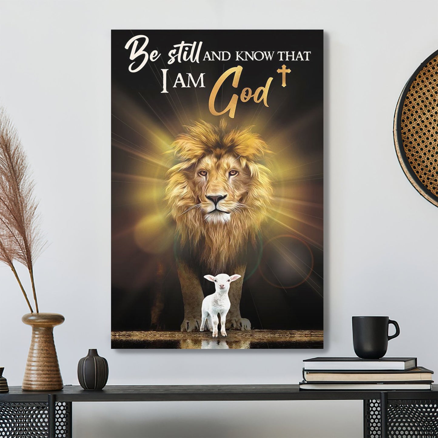 Christian Canvas Art - God Canvas - Be Still And Know That I Am God - Lion And Lamp Canvas - Scripture Canvas - Ciaocustom