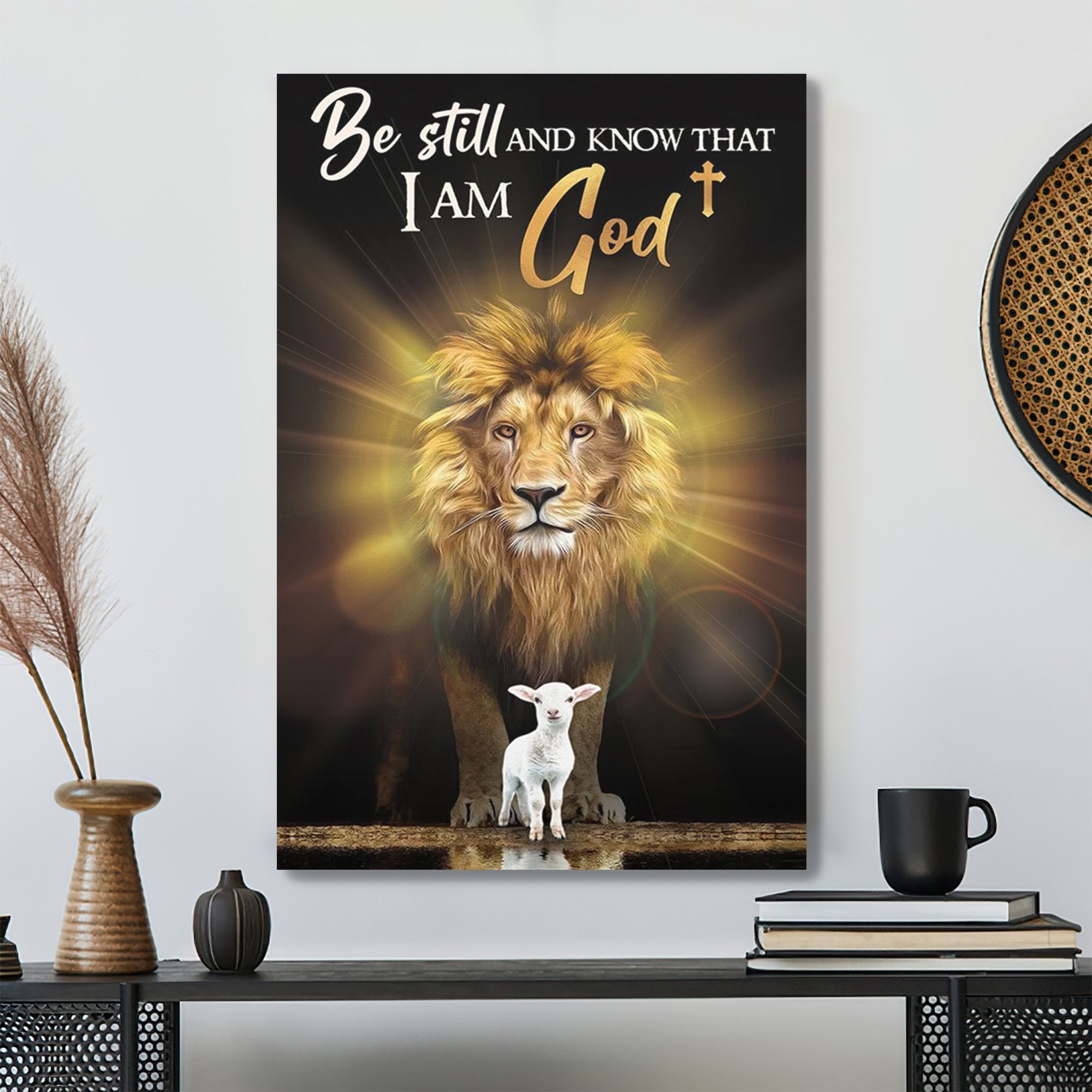 Christian Canvas Art - God Canvas - Be Still And Know That I Am God - Lion And Lamp Canvas - Scripture Canvas - Ciaocustom
