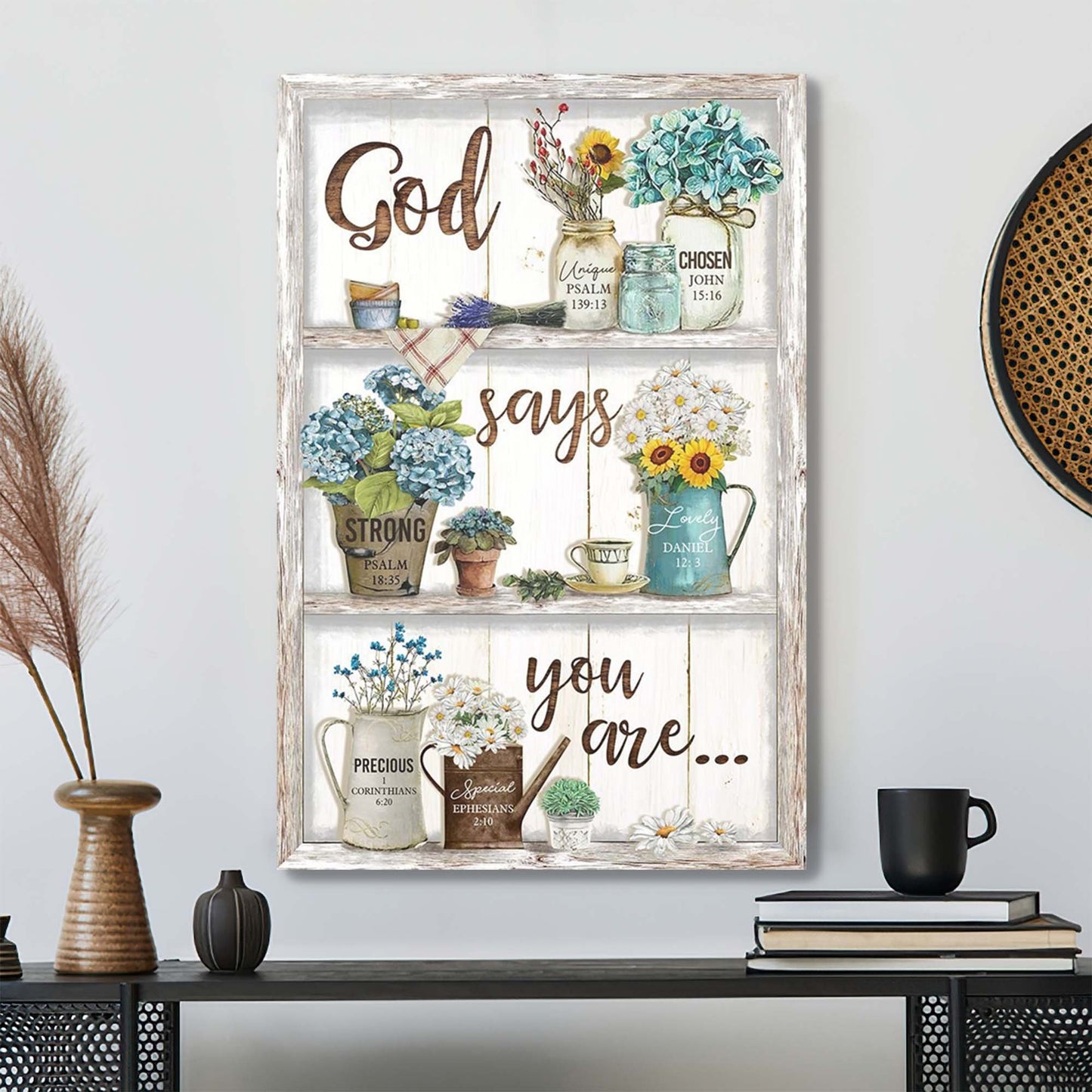Christian Canvas Wall Art - Jesus And Flowers God Says You Are Canvas - Bible Verse Canvas - Ciaocustom