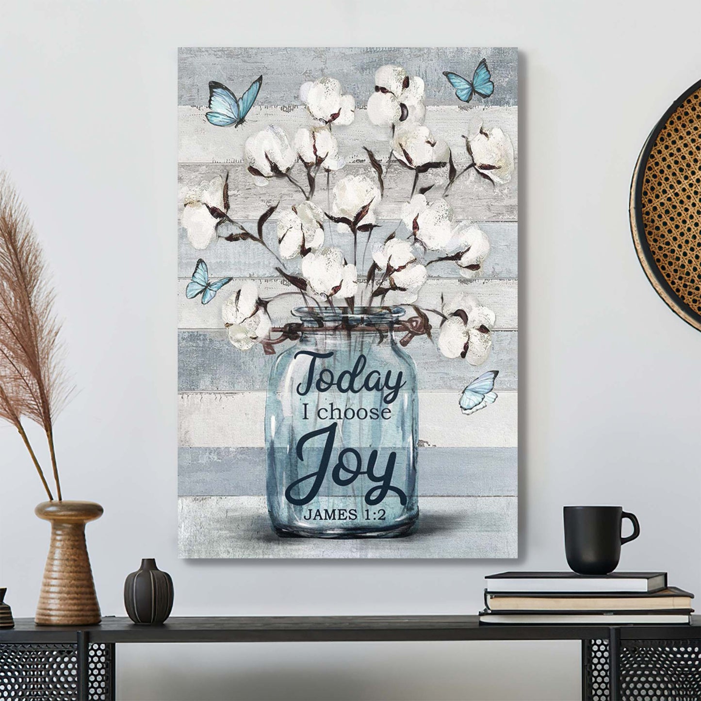 Cotton Flower - Today I Choose Joy Canvas Wall Art - Bible Verse Canvas - Scripture Canvas Wall Art - Ciaocustom