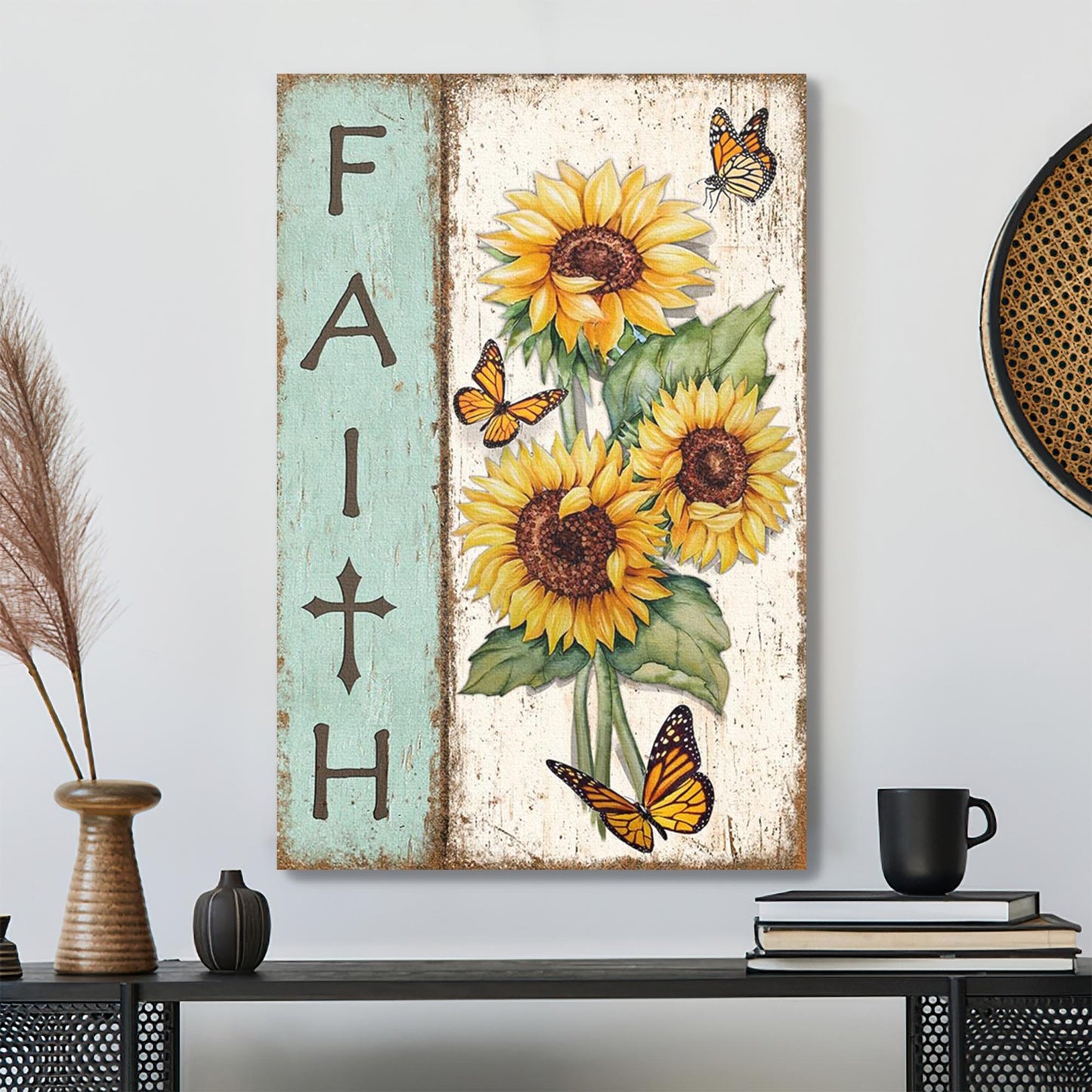 Bible Verse Canvas - Stunning Sunflowers And Butterflies - Faith Jesus Canvas Wall Art - Ciaocustom