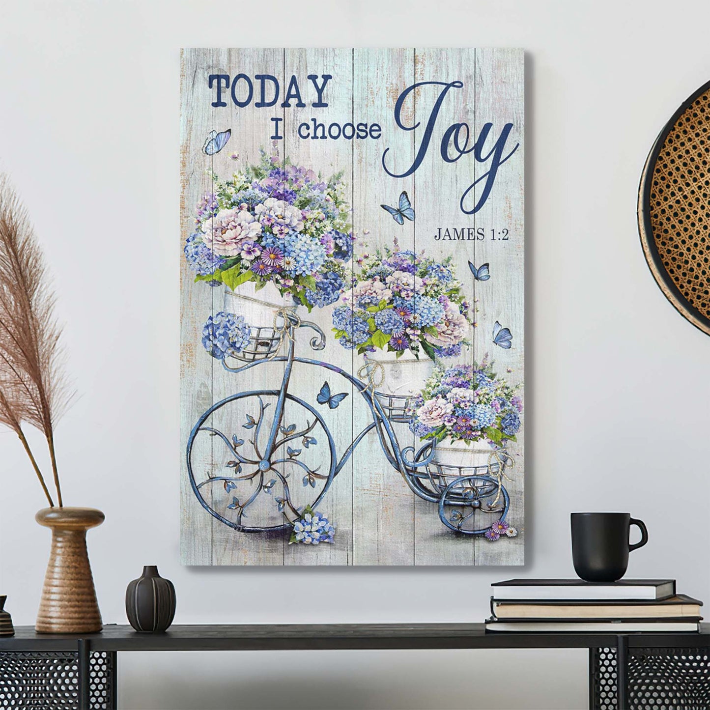 Flower Bicycle - Today I Choose Joy Canvas Wall Art - Bible Verse Canvas - Scripture Canvas Wall Art - Ciaocustom