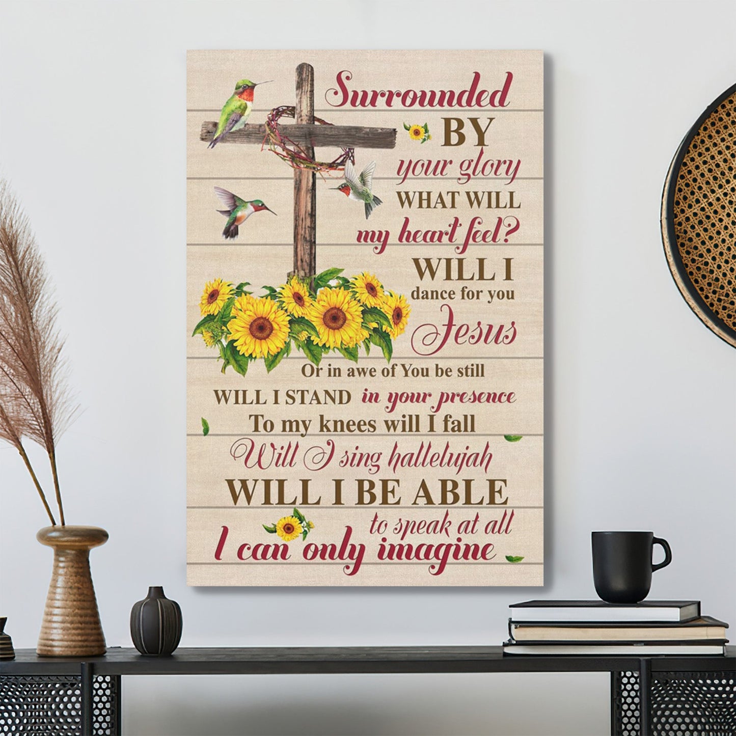Bible Verse Canvas - I Can Only Imagine Hummingbird Sunflower Cross Wall Art Canvas - Scripture Canvas Wall Art - Ciaocustom