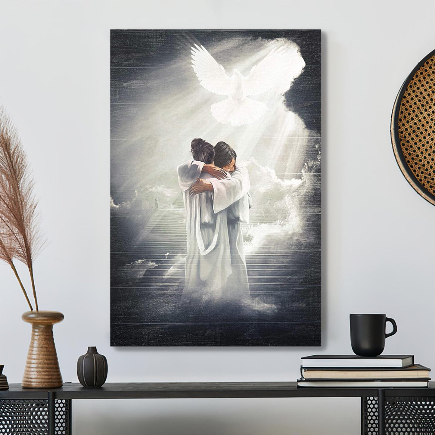 Woman Hugging Jesus In Heaven Canvas Wall Art - Bible Verse Canvas - Scripture Canvas Wall Art - Ciaocustom