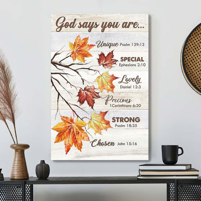 Maple Leaf - God Says You Are Canvas Wall Art - Bible Verse Canvas - Scripture Canvas Wall Art - Ciaocustom