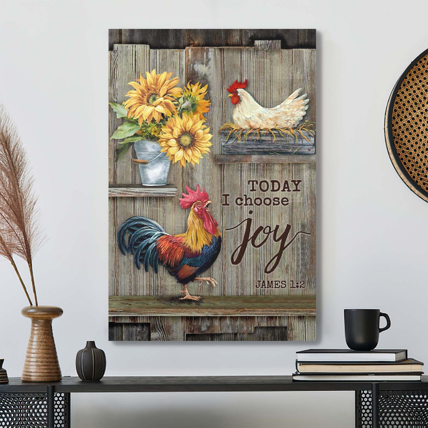 Chicken Couple With Sunflowers Canvas Wall Art - Bible Verse Canvas - Scripture Canvas Wall Art - Ciaocustom