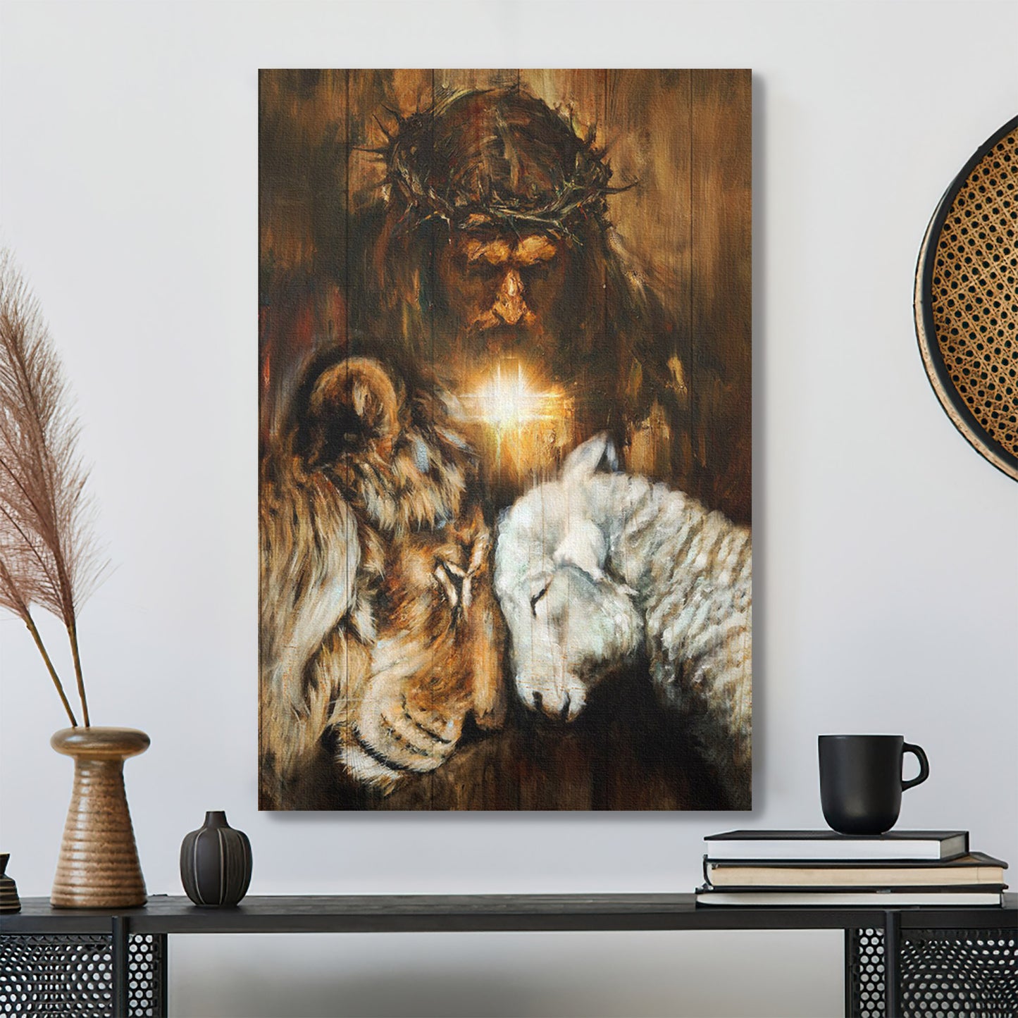 Great Tiger And Lamb Canvas Wall Art - Bible Verse Canvas - Scripture Canvas Wall Art - Ciaocustom