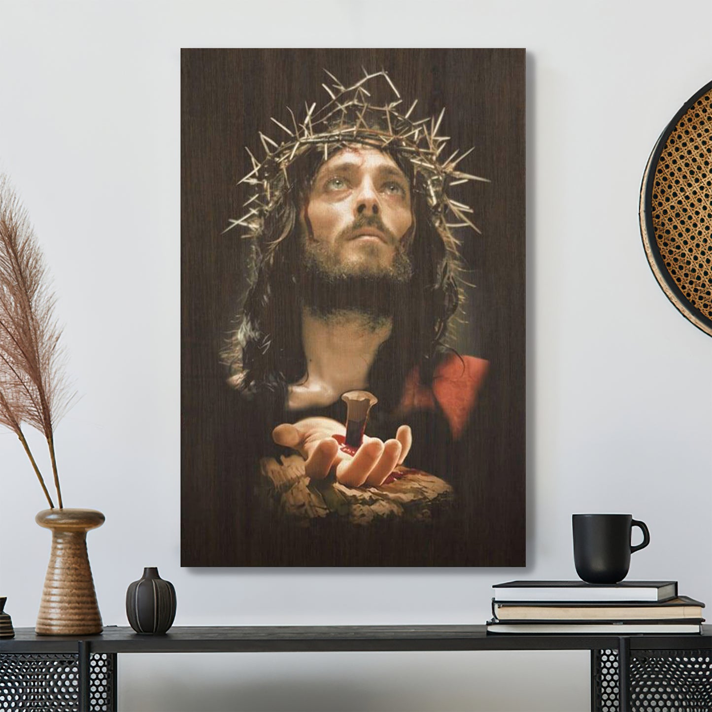 Bible Verse Canvas - Jesus Crucified Hands Canvas Wall Art - Scripture Canvas Wall Art - Ciaocustom