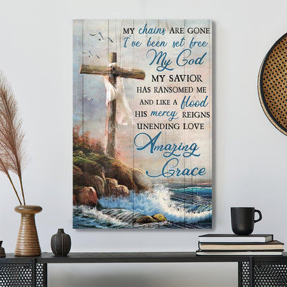 Bible Verse Canvas - Cross On The Sea - My Chains Are Gone Canvas Wall Art - Ciaocustom