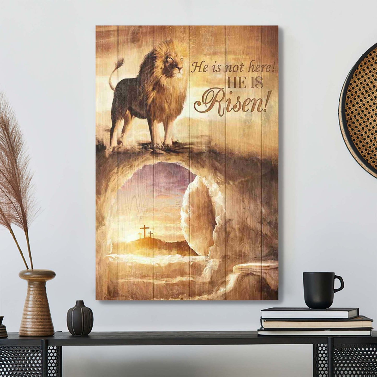 He Is Not Here He Is Risen Canvas - Christian Canvas Wall Art - Empty Tomb Resurrection Wall Art - Ciaocustom
