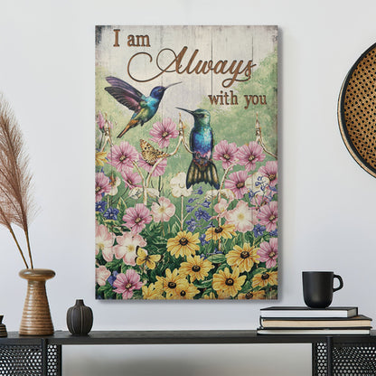 Christian Canvas Wall Art - Hummingbird And Flowers - I Am Always With You Canvas - Bible Verse Canvas - Ciaocustom