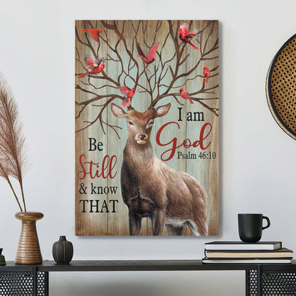 Deer With Cardinal - Be Still And Know That I Am God Canvas Wall Art - Bible Verse Canvas - Scripture Canvas Wall Art - Ciaocustom