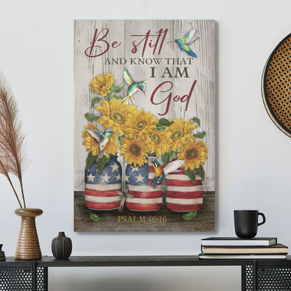 Christian Canvas Wall Art - Hummingbird And Sunflower - Be Still And Know That I Am God Canvas - Bible Verse Canvas - Ciaocustom