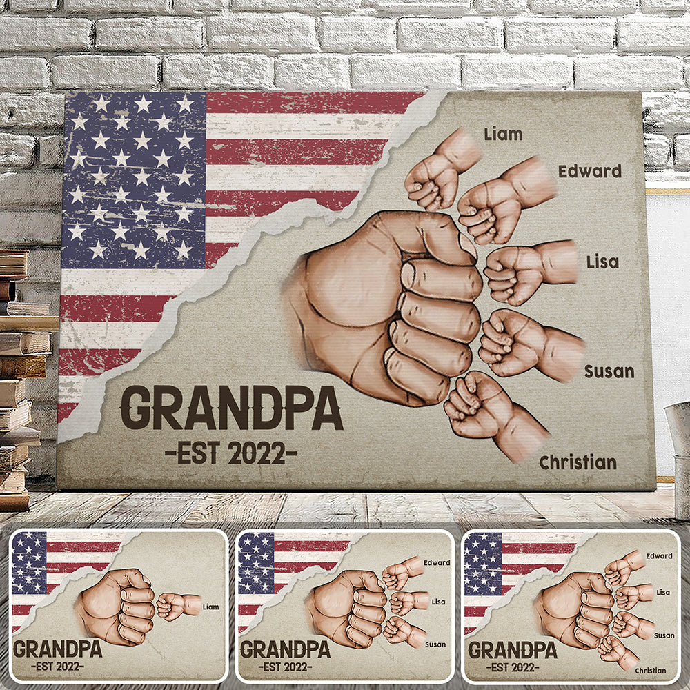 Personalized Grandpa Canvas Wall Art - Custom Grandkid Name Family Wall Art - House Decor - 4th Of July Wall Art - Ciaocustom