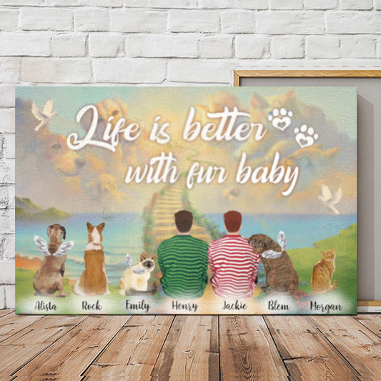 Ciaocustom Poster/Framed Canvas/Unframed Canvas, Custom Dog & Cat Breeds/Name/Background/Text, Two Dad with Dogs/Cats, Life Is Better With Fur Baby