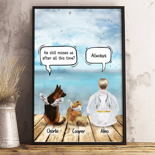 Ciaocustom Poster/Framed Canvas/Unframed Canvas, Custom Dog & Cat Breeds/Name/Background/Text, Mom with Pets Heaven Conversation