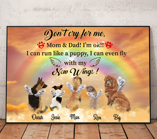 Ciaocustom Custom Poster/Framed Canvas/Unframed Canvas, Custom Dog Breeds, Gifts For Dog Lovers, Mom and Dad! I'm ok! Dogs in the Sky with Rainbow