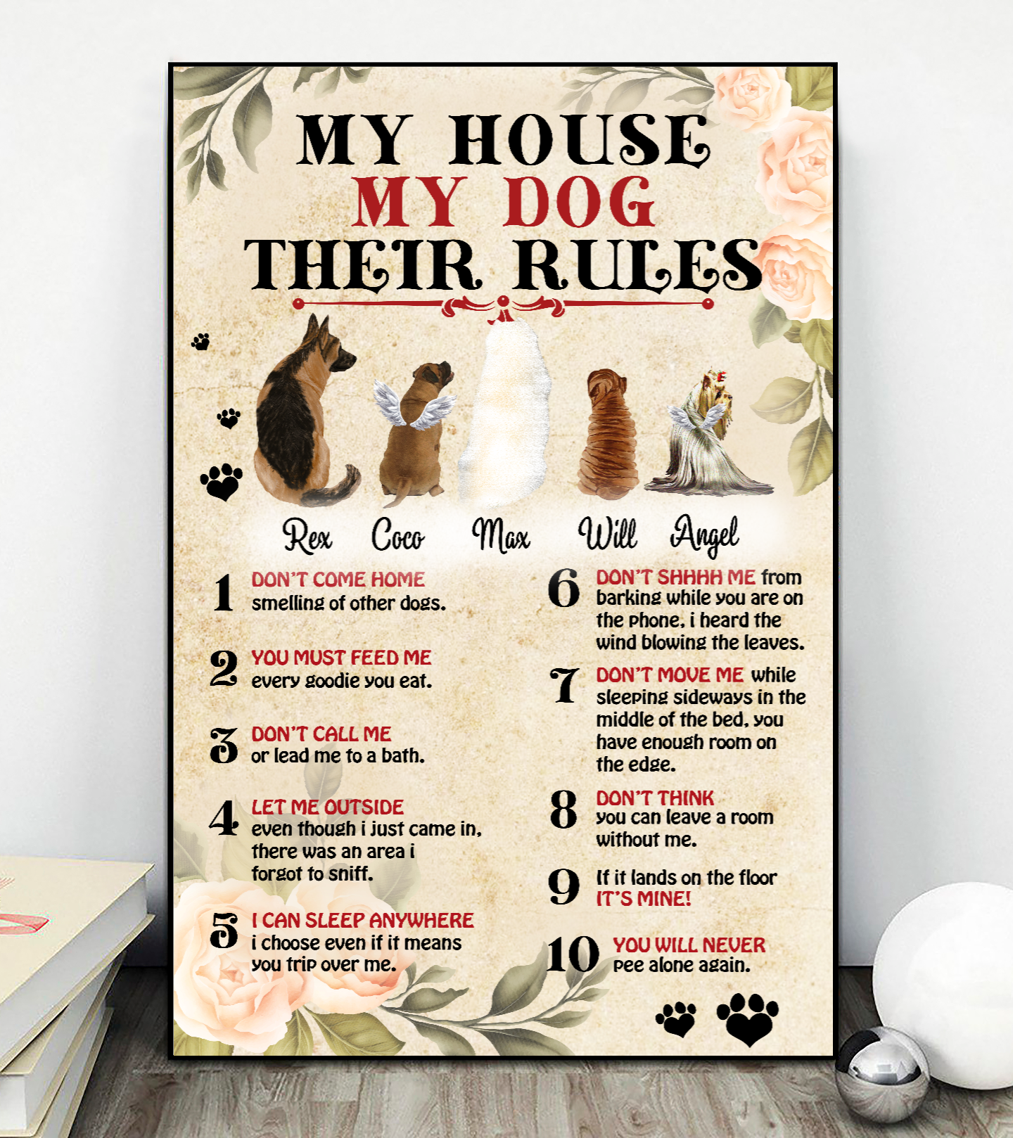 Ciaocustom Custom Poster/Framed Canvas/Unframed Canvas, Custom Dog Breeds, Gifts For Dog Lovers, My House - My Dog - Their Rules